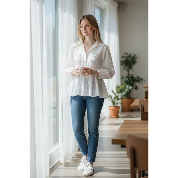 Flag & Anthem Tops - 2/$30 FLAG & ANTHEM Top Size S White Empire Ruffle Collar V Neck